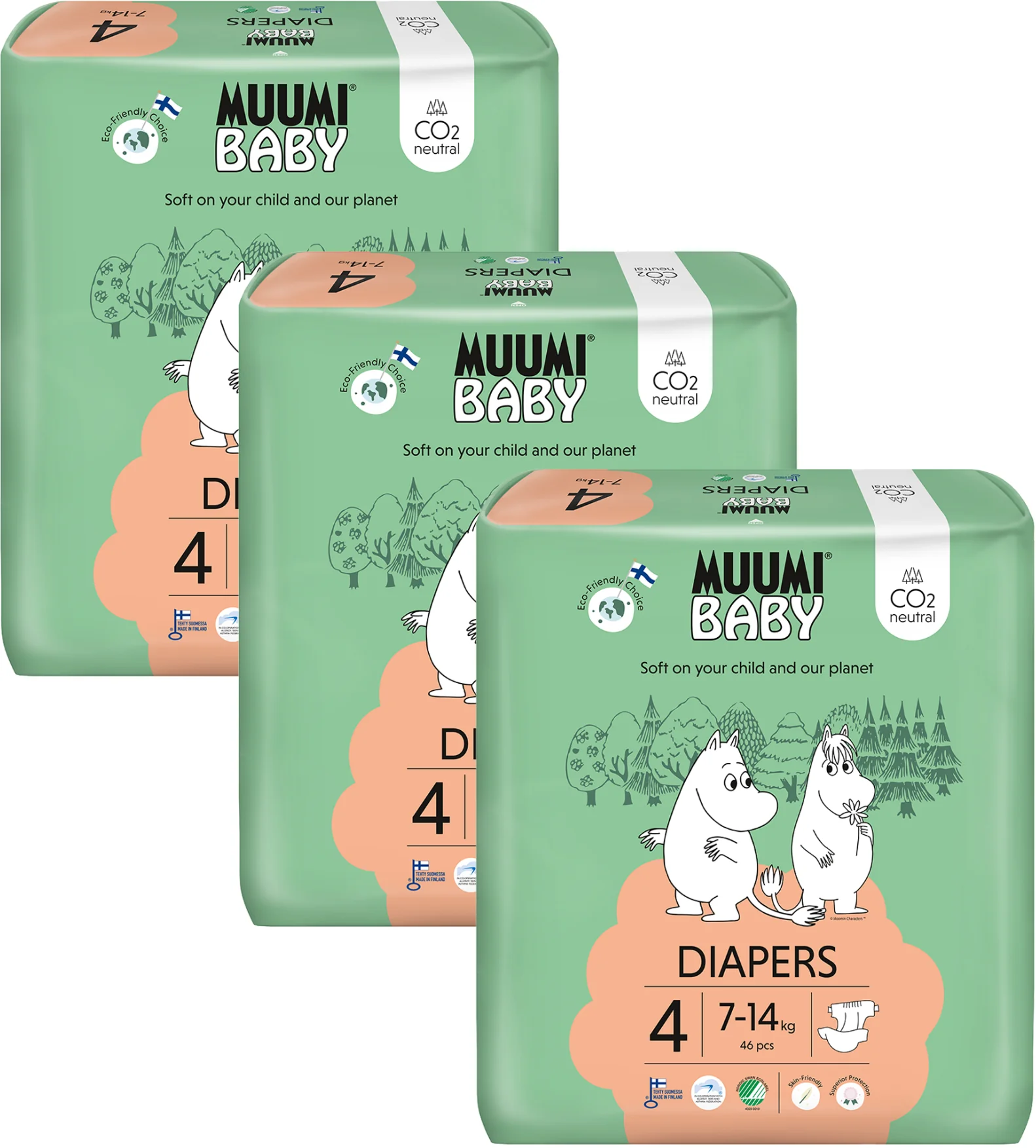 Muumi Baby 4 Maxi 7-14 kg, mesačné balenie eko plienok 1×138ks, EKO plienky