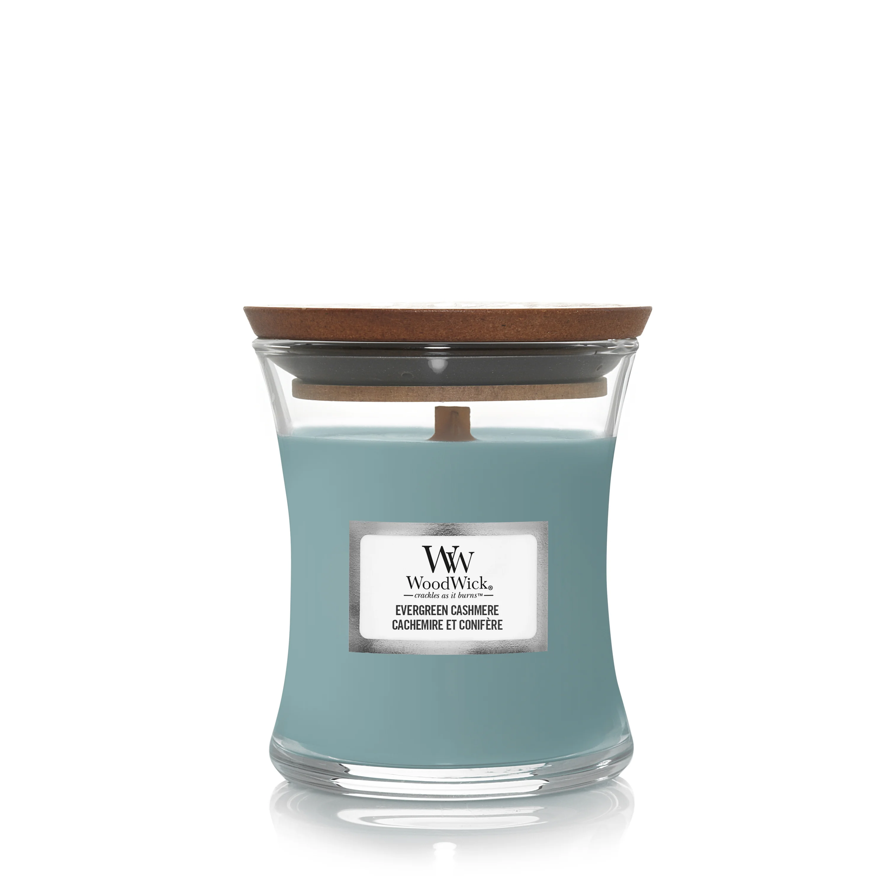 WoodWick Malá sviečka Evergreen Cashmere