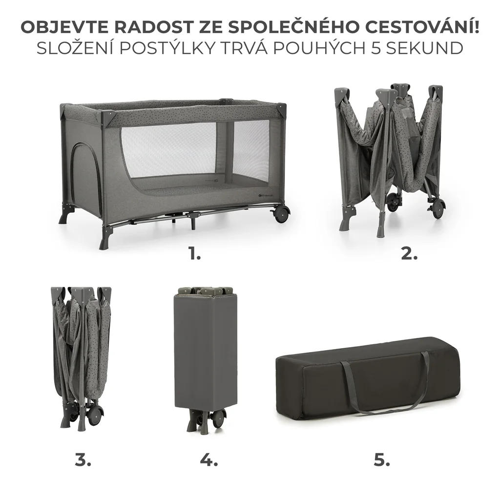 KINDERKRAFT Postieľka cestovná Joy 2 Dark grey 1×1 ks, cestovná postieľka