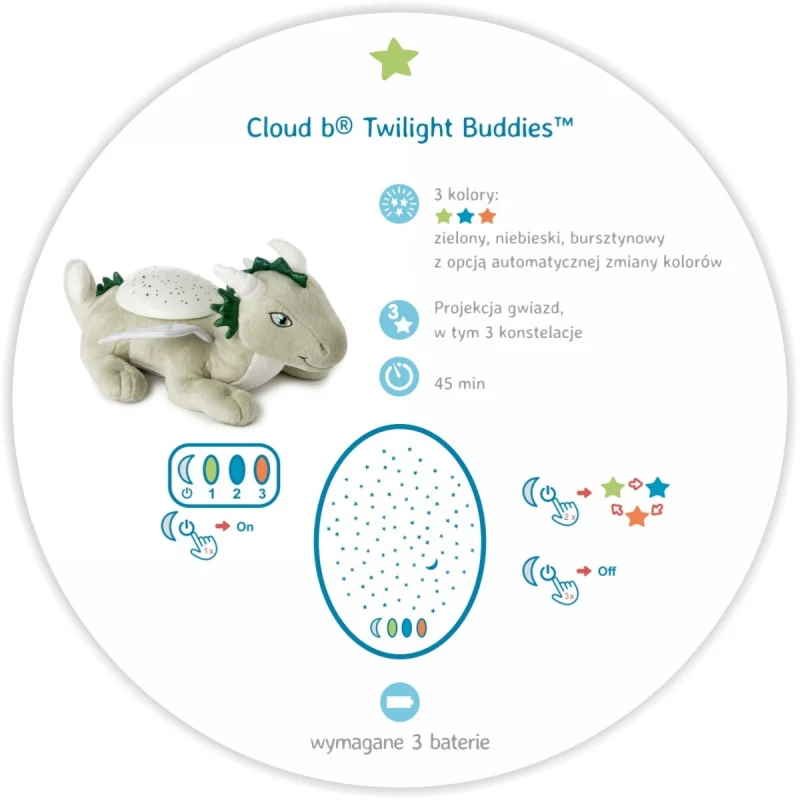 Cloud b® Twilight Buddies™ Dragon - Nočné svetielko s projekciou - Dragon 