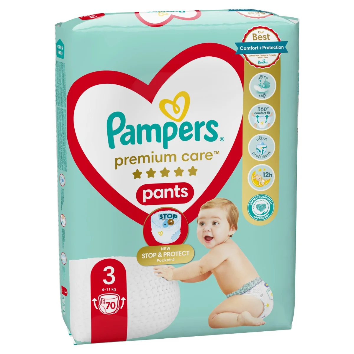 Pampers Premium Care plienkové nohavičky veľkosť 3, 70 ks, 6kg-11kg 1×70 ks, plienkové nohavičky