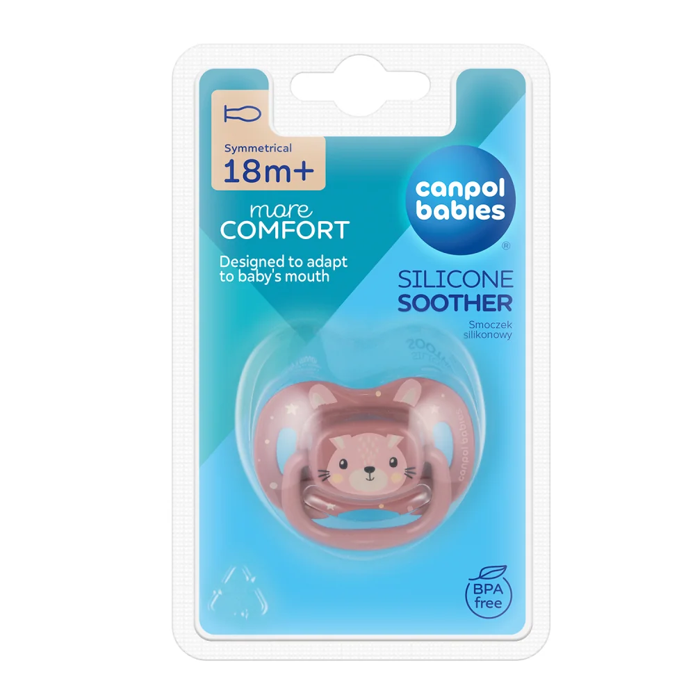 Canpol babies Cumlík silikónový symetrický CUTE ANIMALS 18m+ ružový 1×1 ks, silikónový cumlík