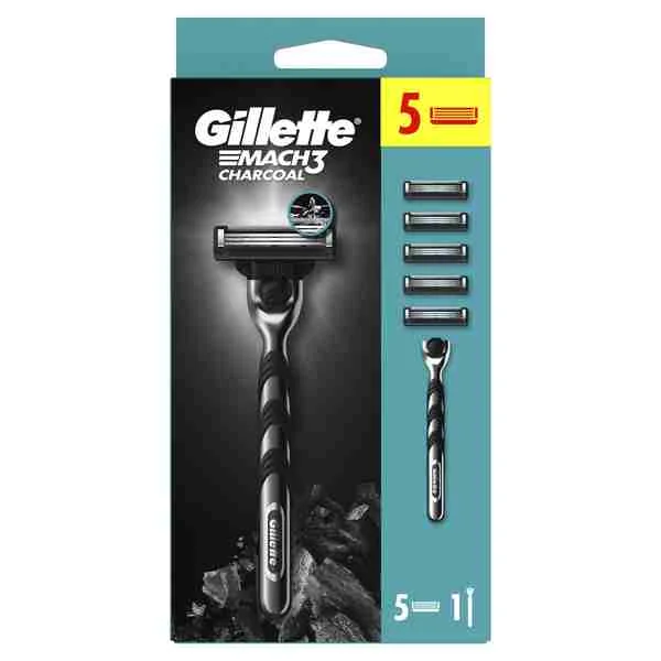 Gillette Mach3 Charcoal Strojček + 5NH 1×1 ks, holiaci strojček s hlavicami