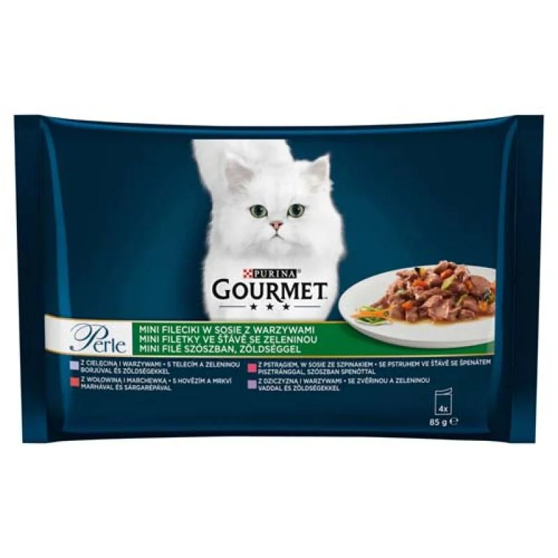 GOURMET PERLE 3+1 Multipack 4x85g - mini filetky v šťave so zeleninou