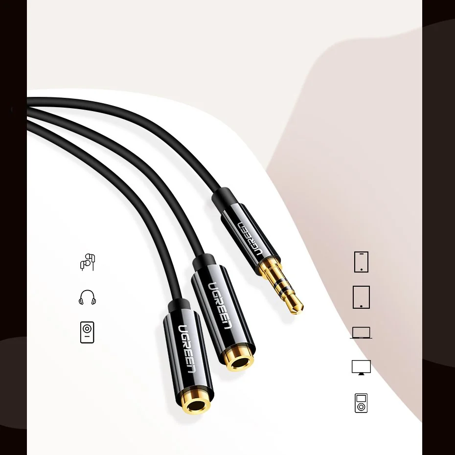 Ugreen Splitter audio kábel 3.5mm mini jack 25cm, čierny 