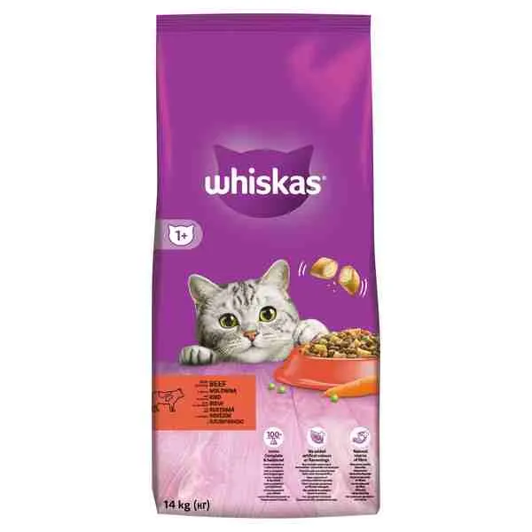 WHISKAS Granule WHI s hovädzím mäsom 1×14kg, granule s hovädzím mäsom