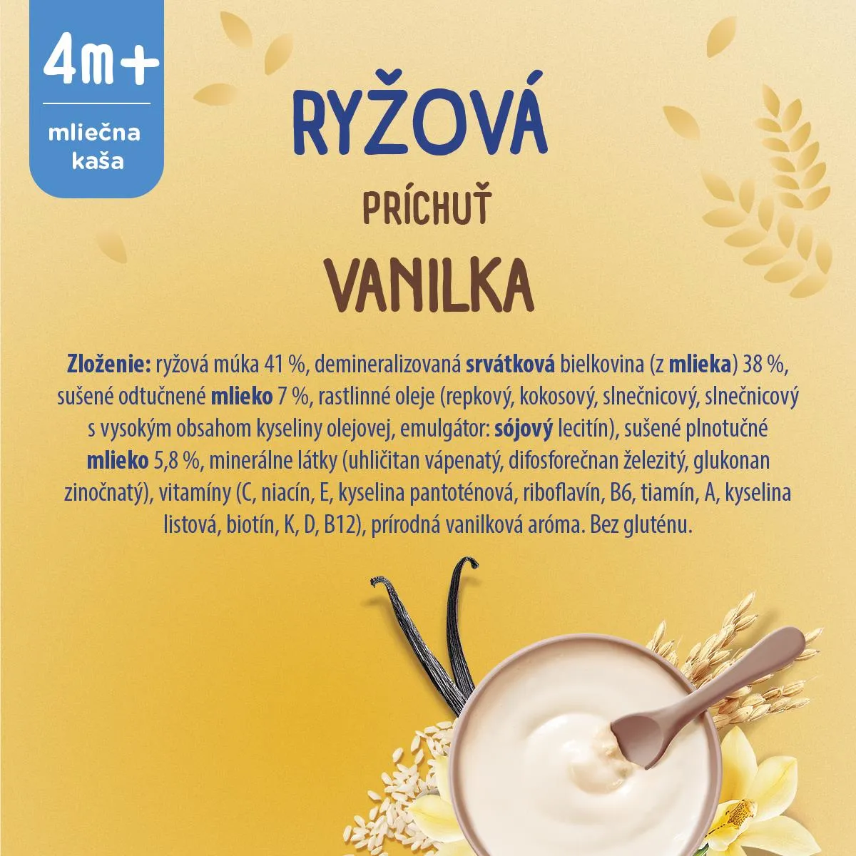 Sunar mliečna kaša ryžová príchuť vanilka 1×210 g, instantná, obilno-mliečna kaša, od ukončeného 4. mesiaca