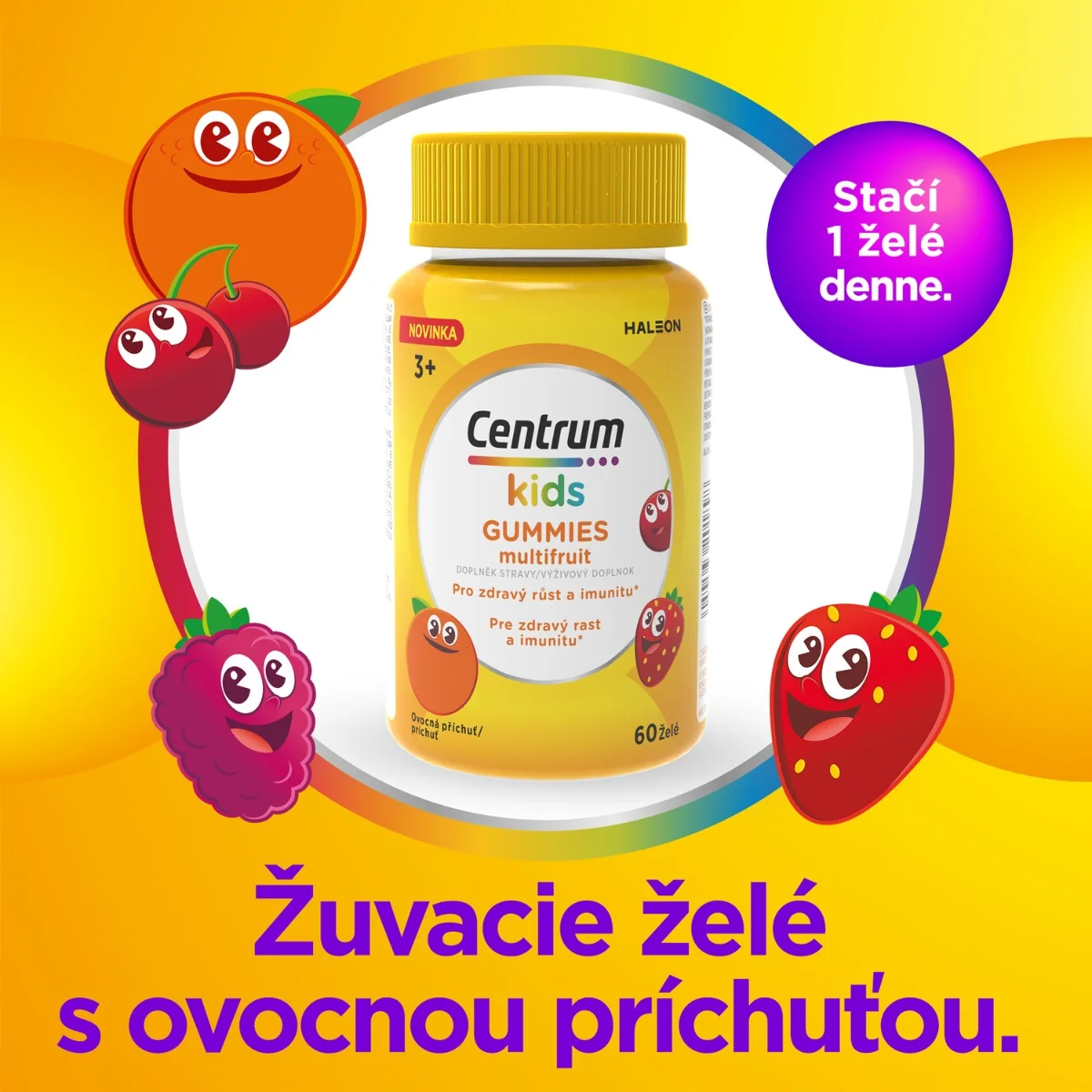 Centrum Kids Gummies Multifruit multivitamín pre deti od 3 rokov, 60 žuvacích želé 1×60 ks, multivitamín pre deti