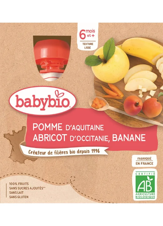 BABYBIO Kapsička jablko, marhuľa, banán (4x 90 g)