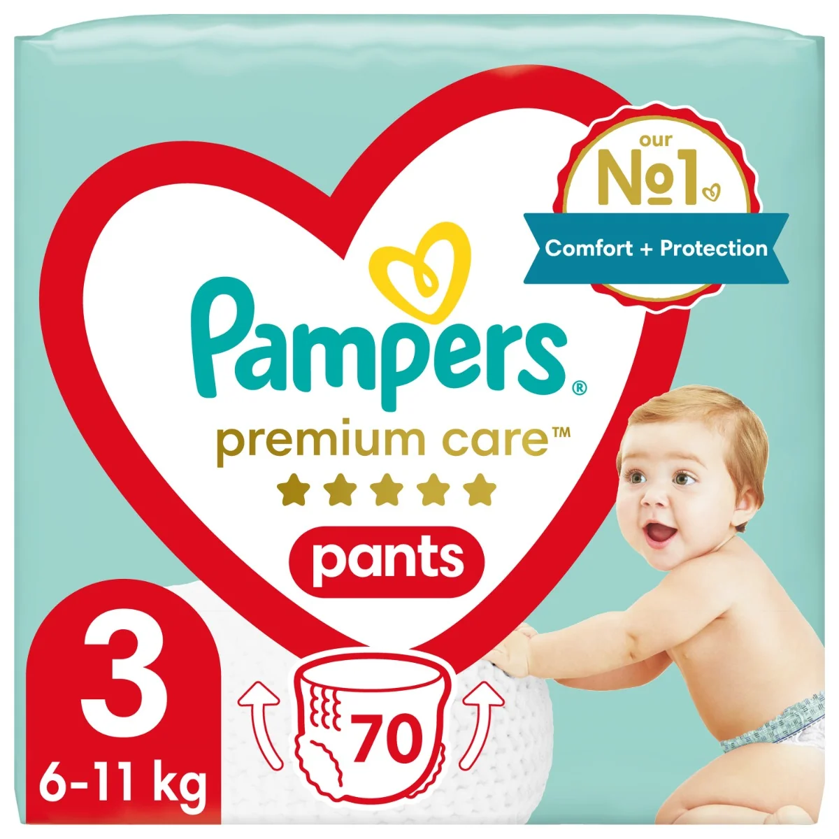 Pampers Premium Care plienkové nohavičky veľkosť 3, 70 ks, 6kg-11kg 1×70 ks, plienkové nohavičky