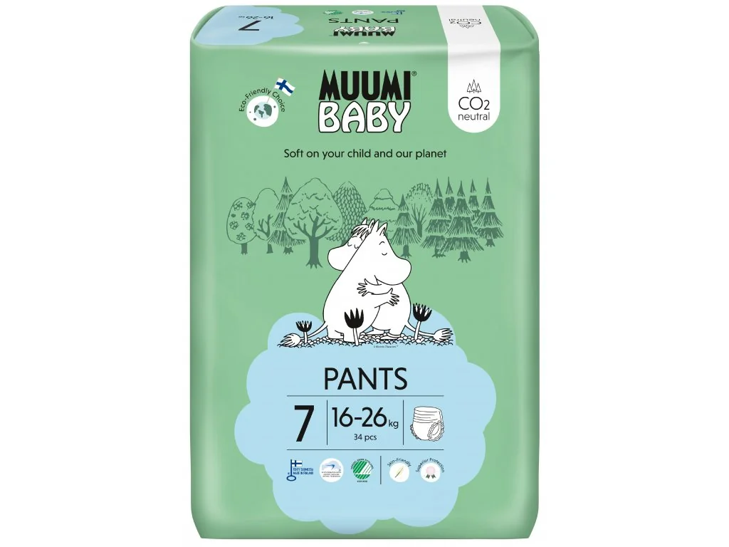 Muumi Baby Pants 7 XL 16-26 kg, nohavičkové eko plienky 1×34ks, EKO plienkové nohavičky