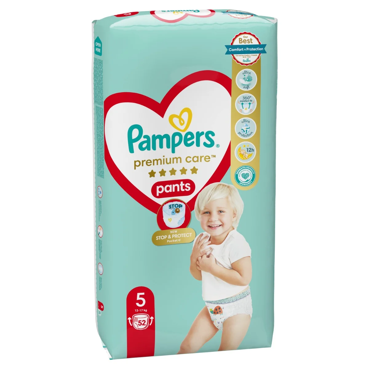 Pampers Premium Care plienkové nohavičky veľkosť 5, 52 ks, 9kg-17kg 1×52 ks, plienkové nohavičky