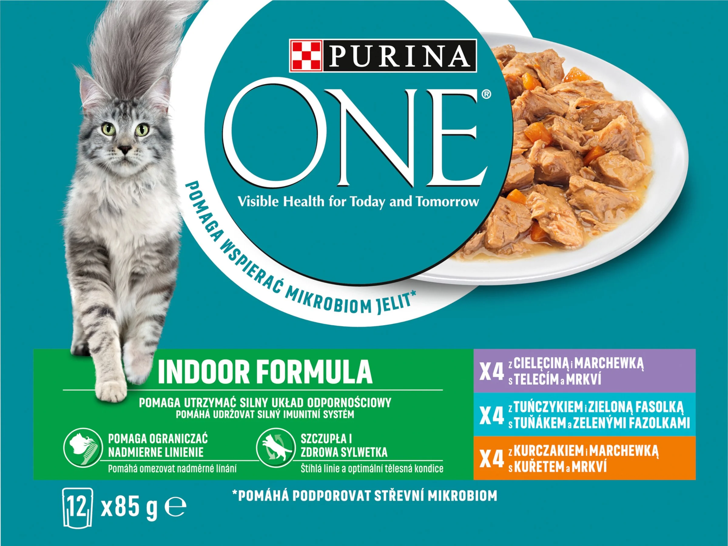 PURINA ONE Multipack Indoor mini filetky s kuraťom 6(12x85g) 12×85 g, kompletné krmivo pre dospelé mačky žijúce v byte