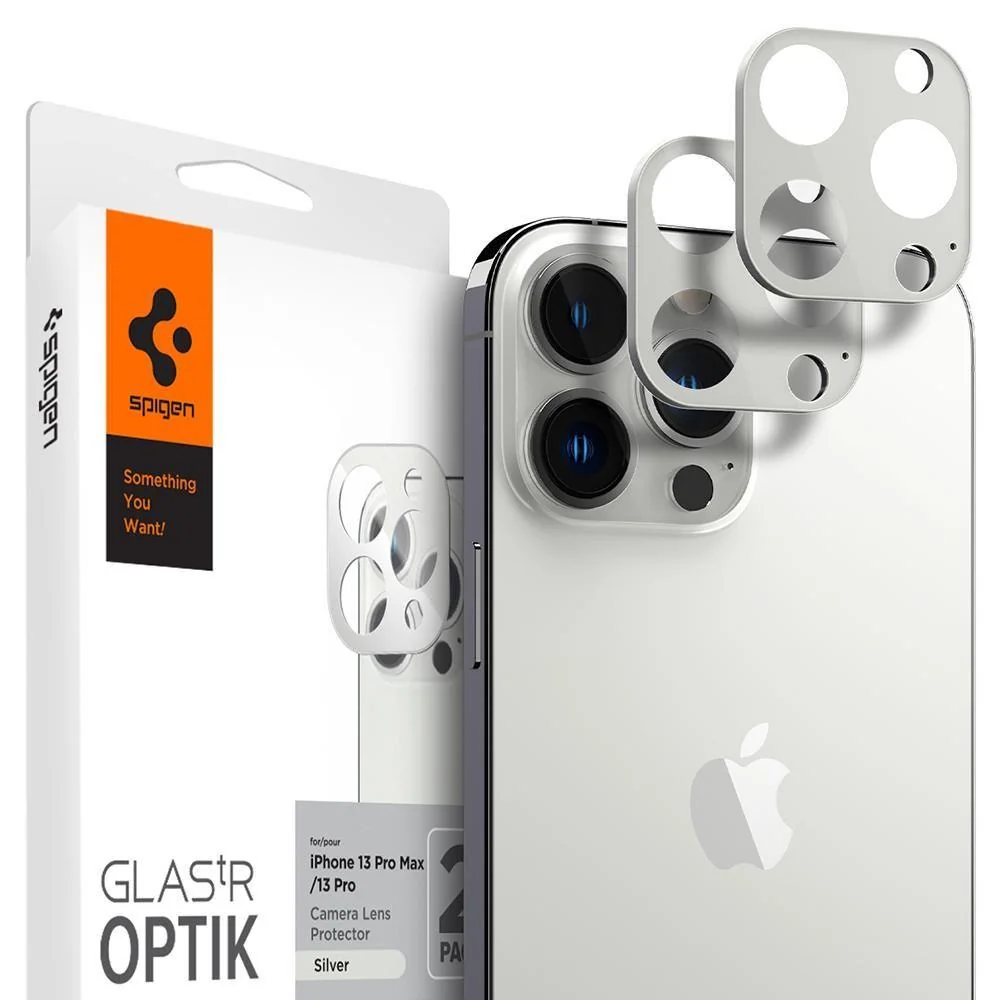 Spigen Optik.Tr 2x ochranné sklo na kameru na iPhone 13 Pro / 13 Pro M ax, strieborné