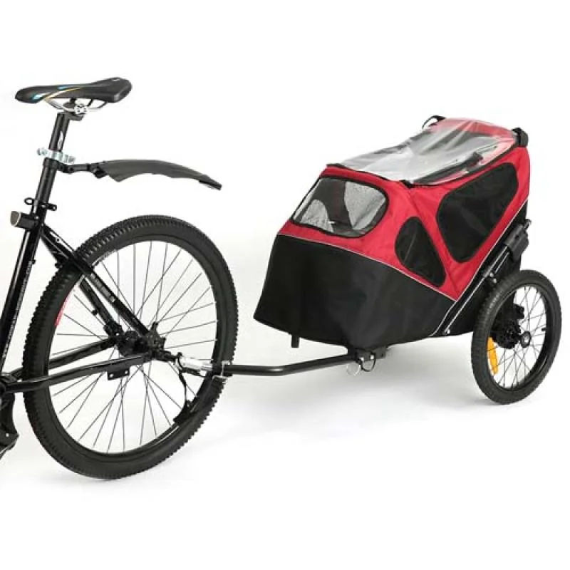 DUVO+ Pet trailer 2-in-1 Príves na bicykel pre domáce zvieratá a bugina v jednom do 30kg -Čierno/červená 123x62x96cm 