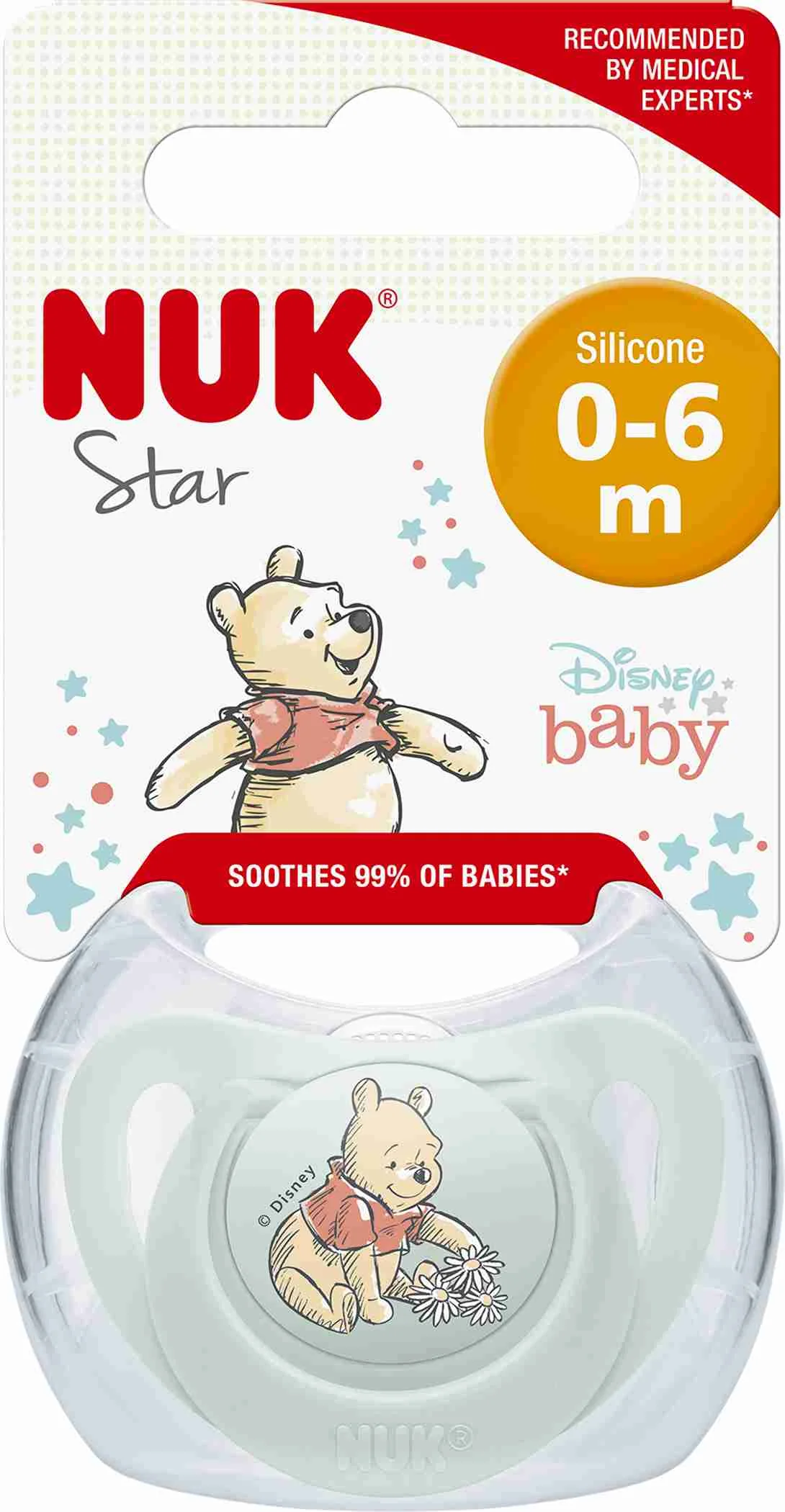 NUK Cumlík Star DISNEY Macko Pú 0-6m. box 1×1ks, cumlík, 0-6m