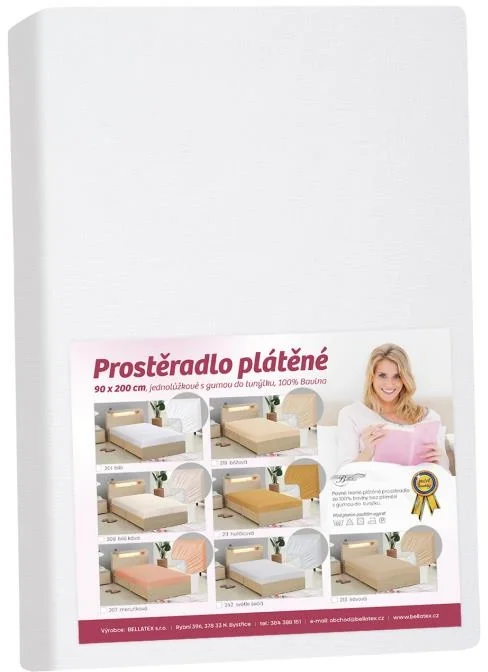 Plátené prestieradlo s gumou 90x200 172/201 biela