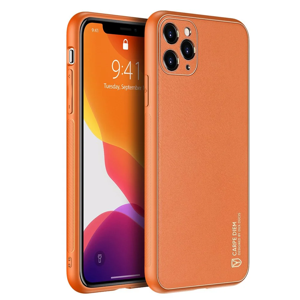 DUX DUCIS Yolo kožený kryt na iPhone 11 Pro Max, oranžový 