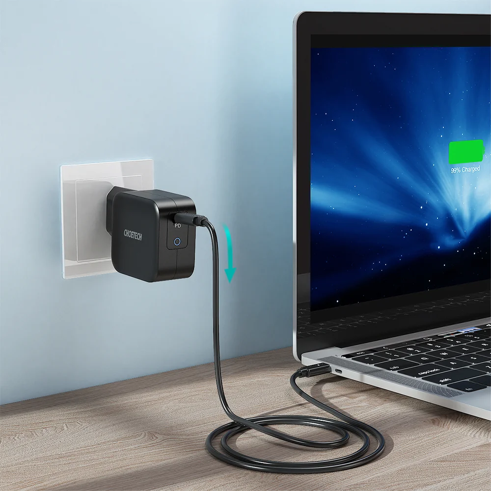 Choetech Q6006 GaN sieťová nabíjačka USB-C 60W PD + kábel USB-C / USB- C 1.8m, čierna