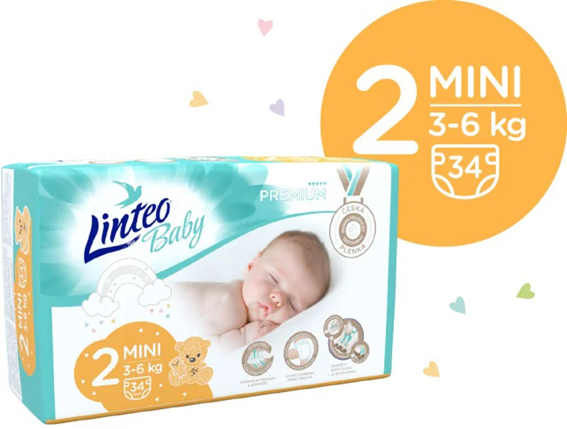 LINTEO BABY Plienky Baby Prémium 2 MINI (3-6 kg) 136 ks