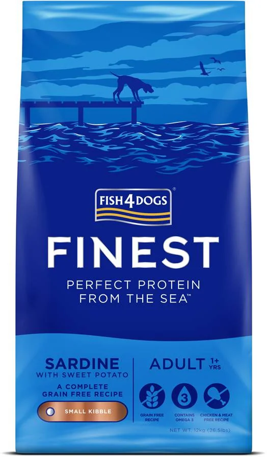 FISH4DOGS Granule malé pre dospelých psy Finest sardínka so sladkými zemiakmi 12kg, 1+