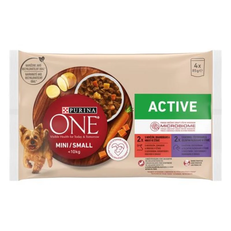 PURINA ONE MINI Small Dog Active Multipack hovädzie a kačica v šťave 4x85g