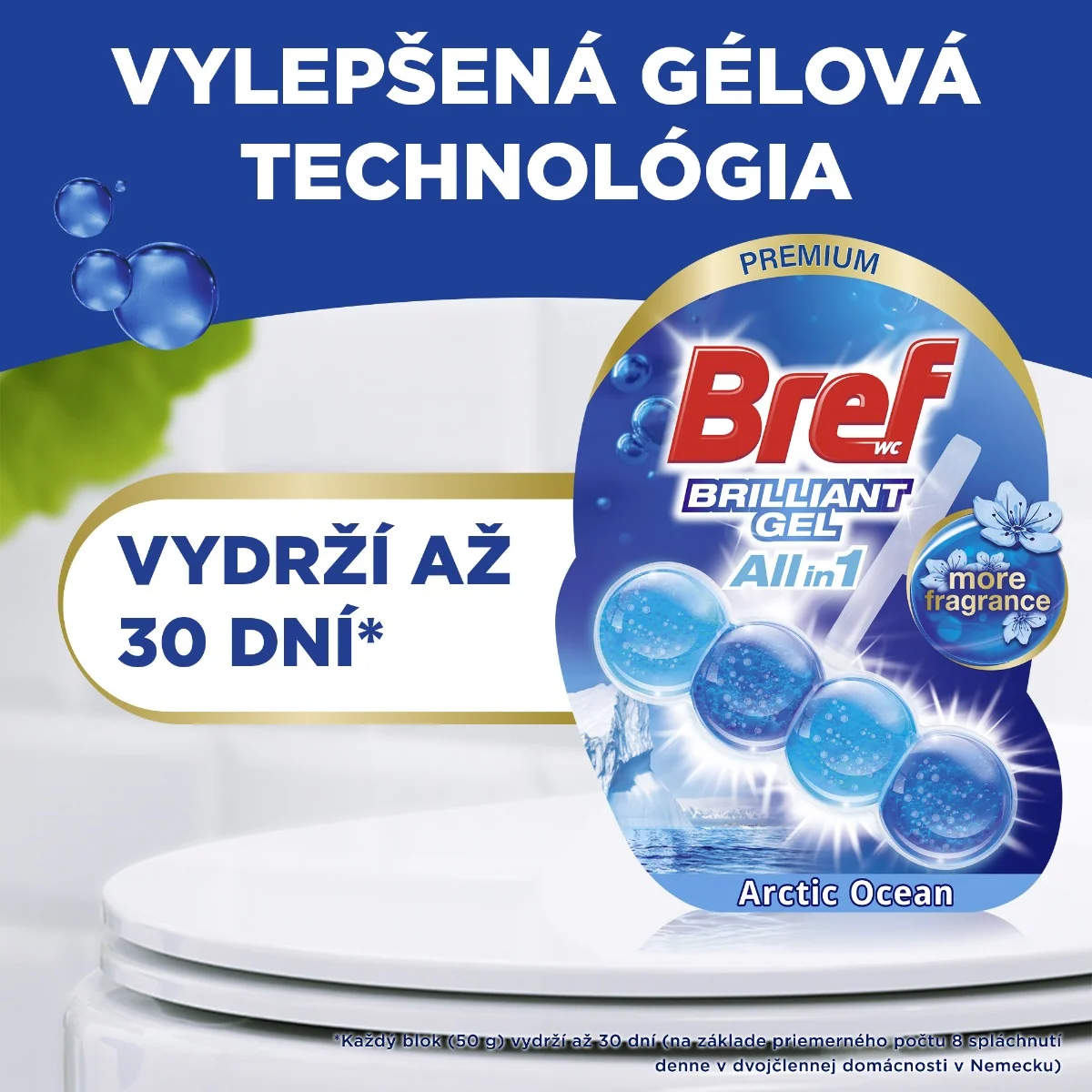 Bref Brilliant Gel tuhý WC blok Arctic Ocean 3×42 g, WC blok