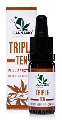 CANNABIOpharm TRIPLE TEN- CBD 10%-CBG 10%-CBN 10% 1×10 ml, olej s obsahom CBD, CBG a CBN