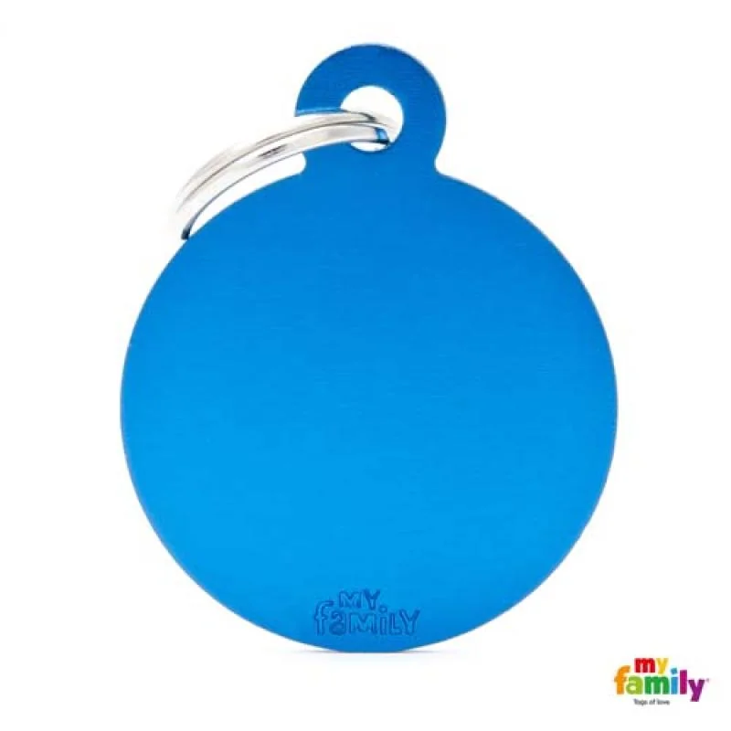 MF BIG ROUND ALUMINUM BLUE gravírovateľný prívesok 3,93x3,17cm