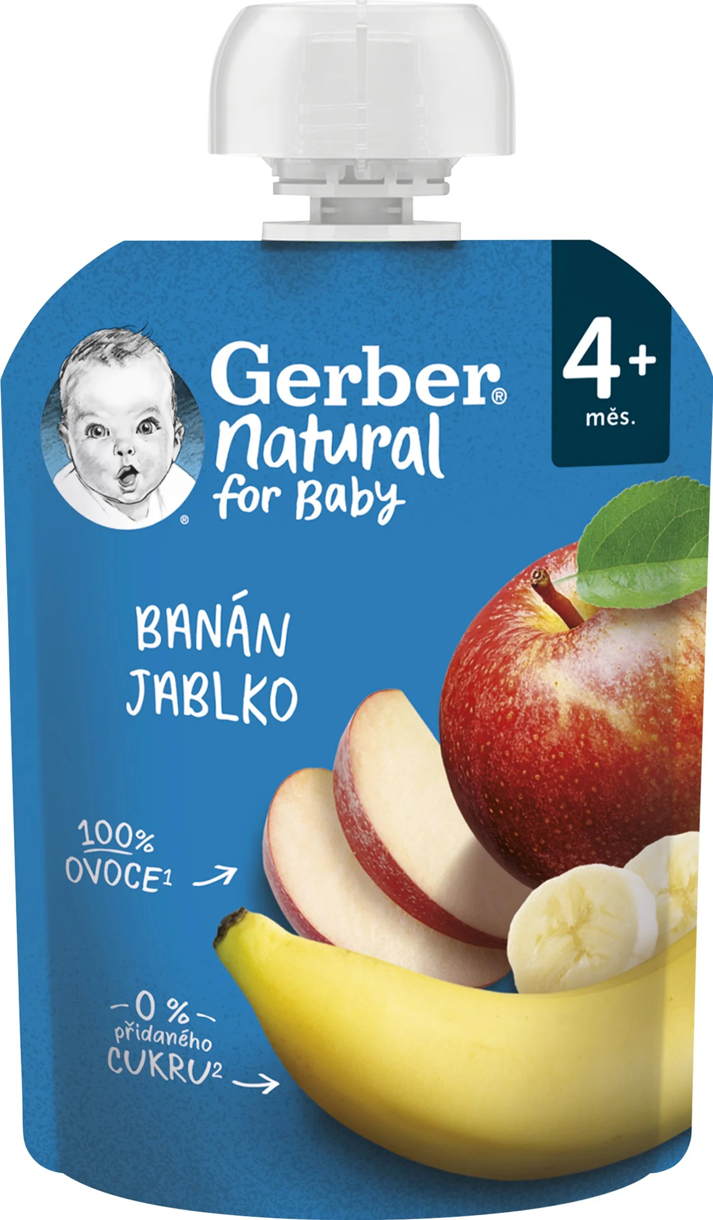 Gerber Natural Kapsička Banán a jablko; ovocná desiata (od ukonč. 4. mesiaca)