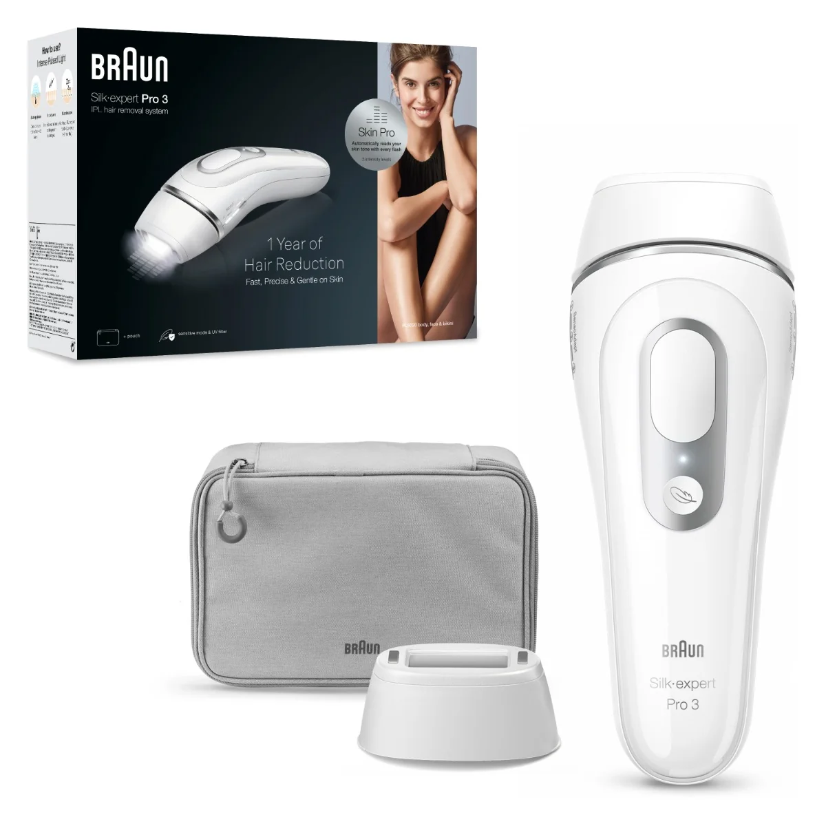 Braun IPL Silk·expert Pro 3, Odstraňovanie Chĺpkov v Pohodlí Domova, S Puzdro, 2 Hlavice, PL3020 1×1 ks, epilátor