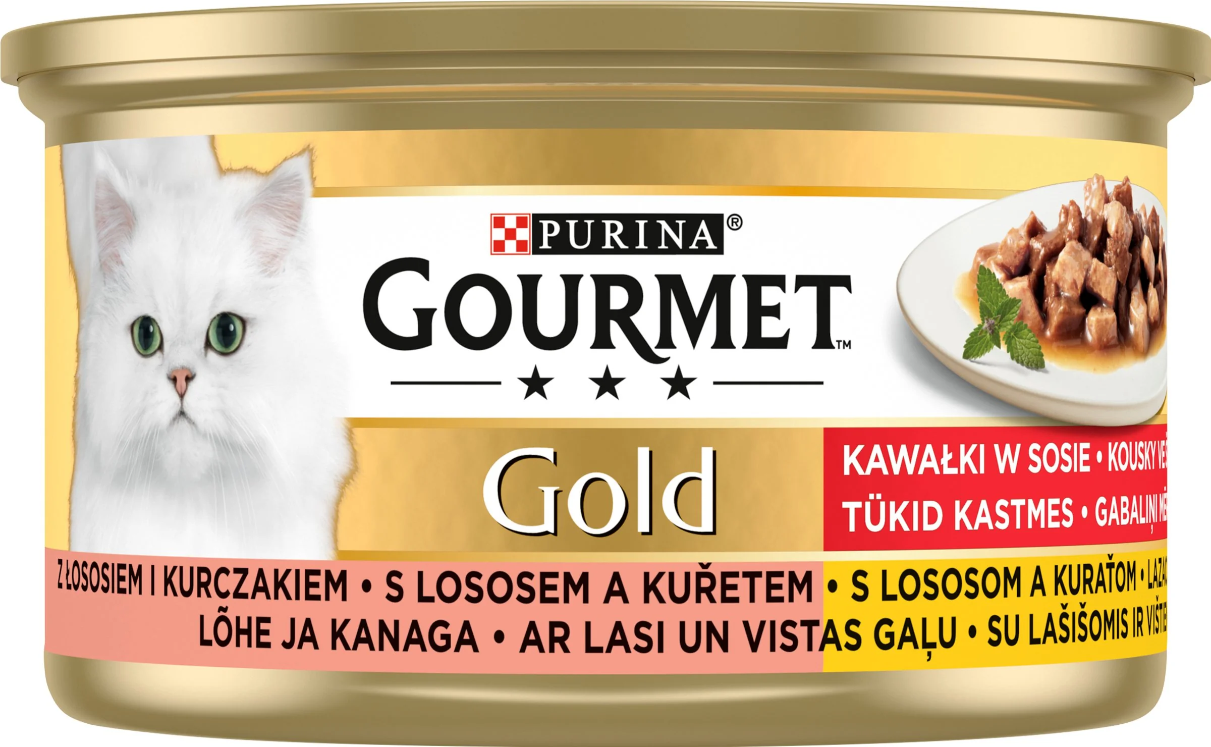 GOURMET GOLD Kúsky 24x85g  Losos a kura vo šťave