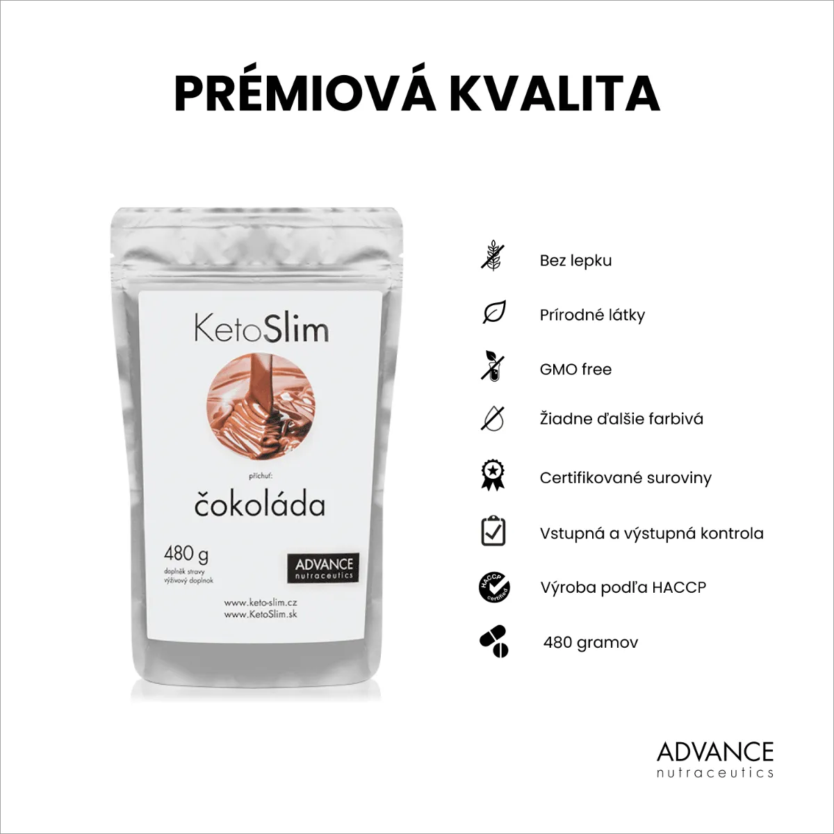 KetoSlim, príchuť čokoláda 480 g - proteínový koktail 1×480 g, výživový doplnok