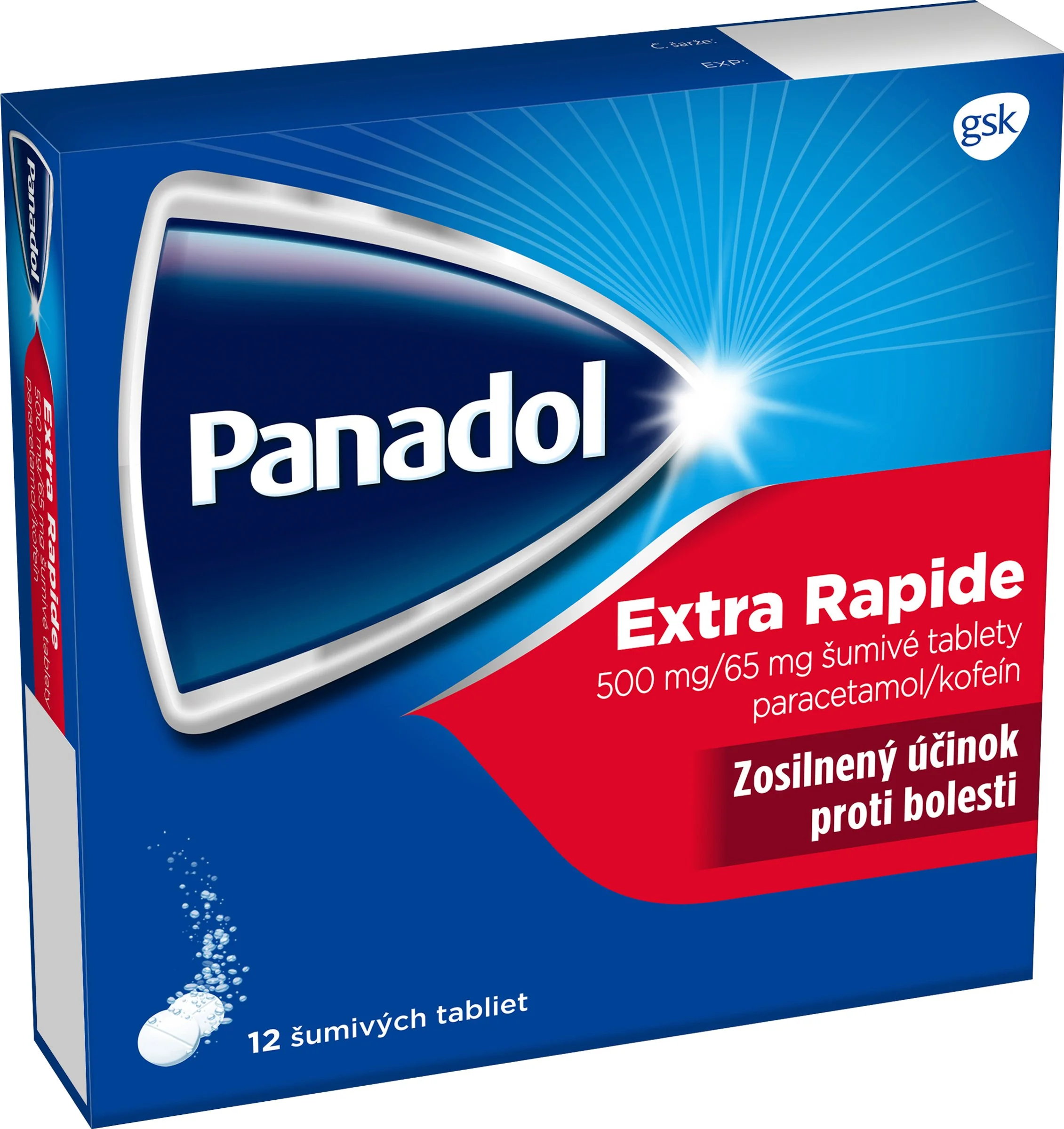 Panadol Extra Rapid šumivé tablety s koefeínom 1x12 tbl, proti bolesti a horúčke