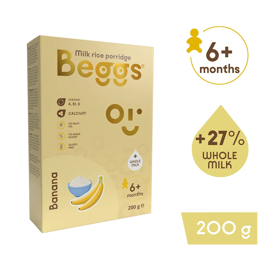 Beggs Mliečna ryžová kaša banánová 1×200 g, mliečna kaša