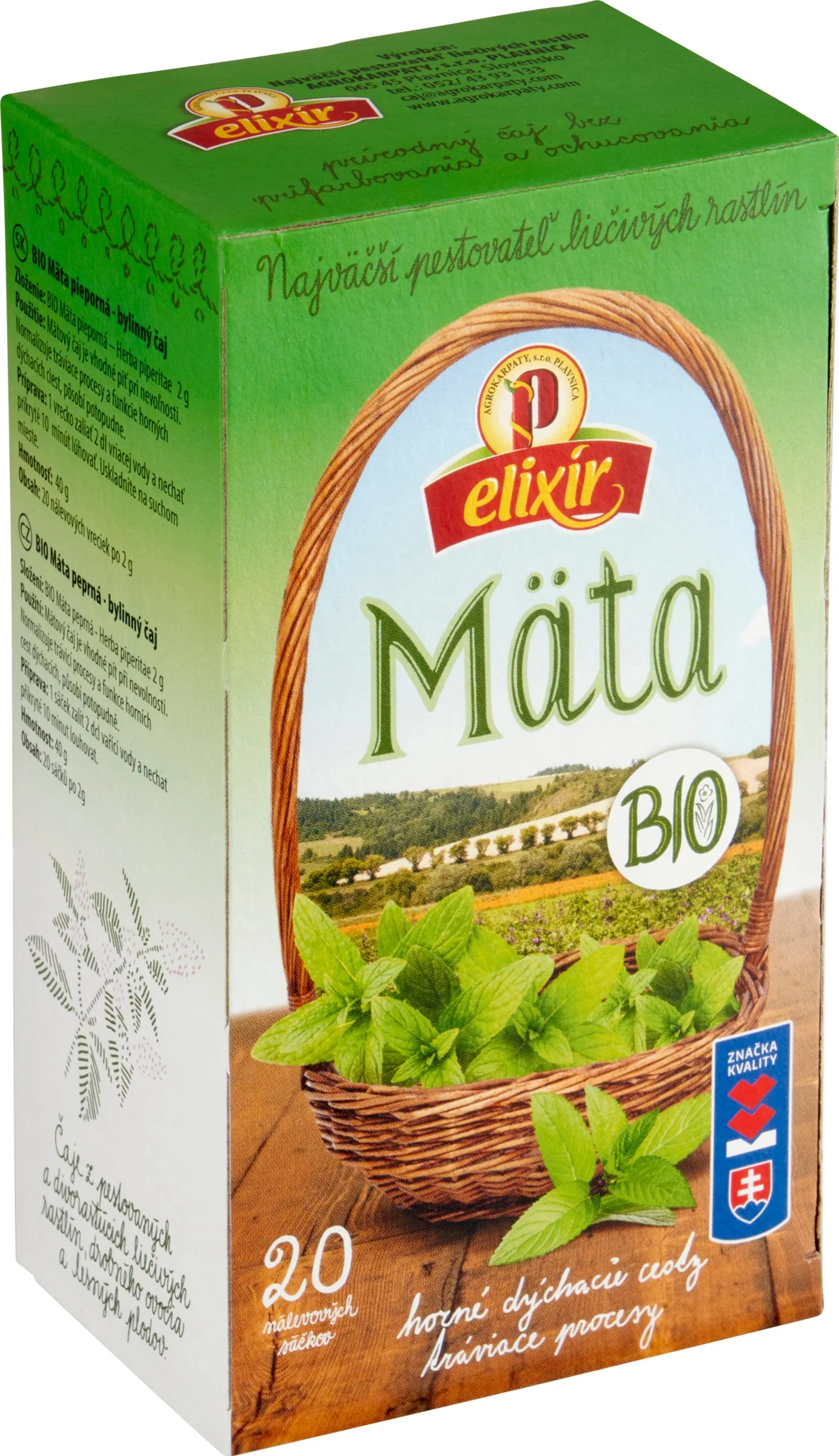 AGROKARPATY BIO Mäta pieporná 20×2 g (40 g), bylinný čaj, čistý prír. produkt