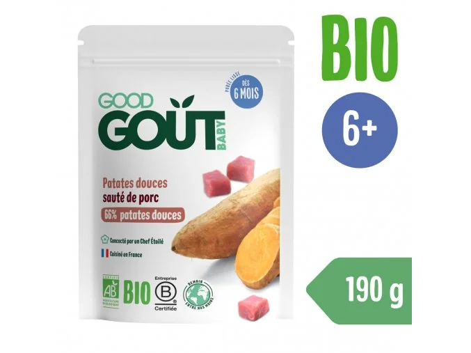 Good Gout BIO Sladké zemiaky s bravčovým mäsom 1×190 g, príkrm sladké zemiaky a bravčové mäso