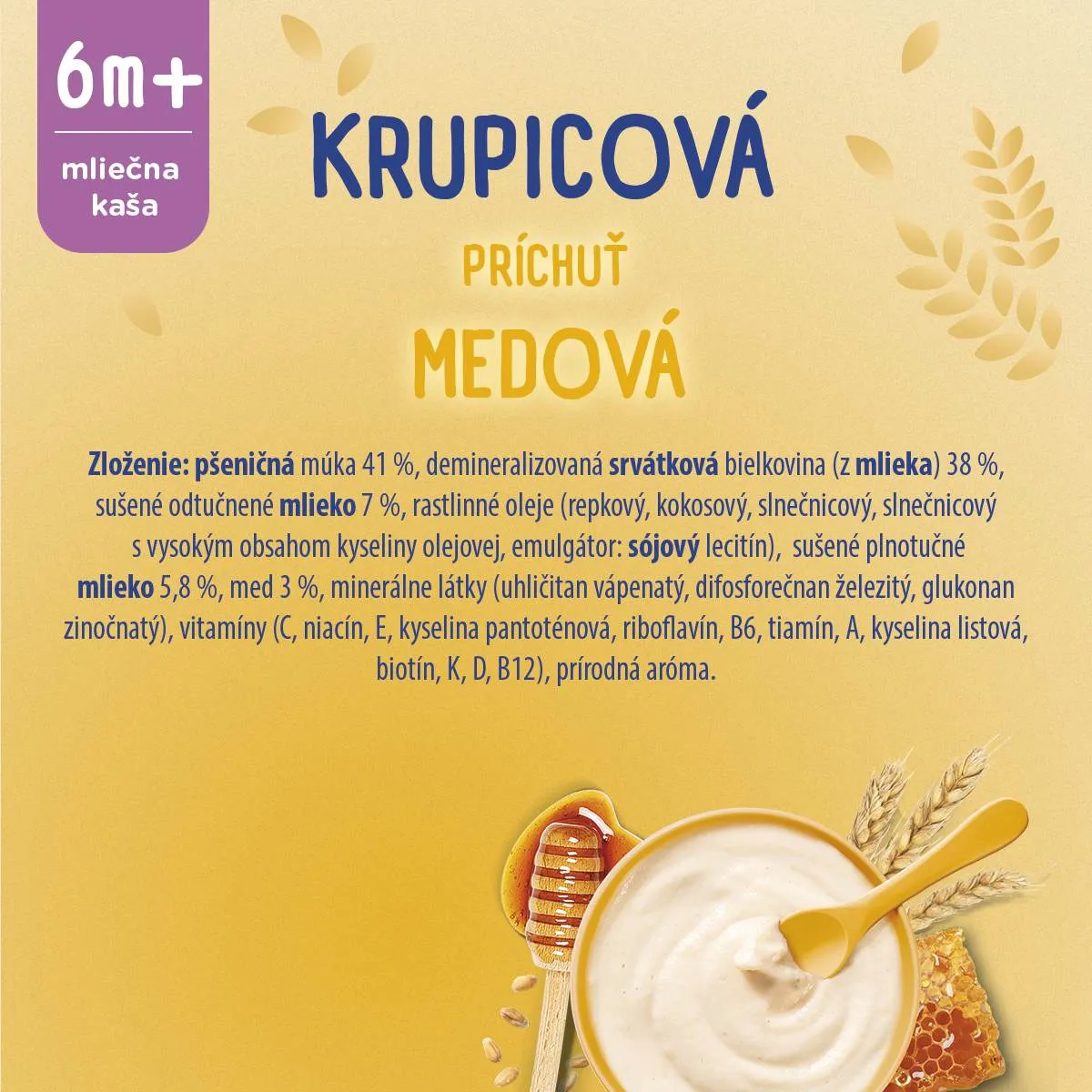 Sunar mliečna kaša krupicová príchuť medová na dobrú noc 1×210 g, instantná, obilno-mliečna kaša, od ukončeného 6. mesiaca