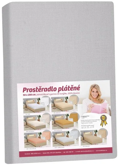 Plátené prestieradlo s gumou 90x200 172/242 sv. šedá 1×1 ks, posteľná plachta