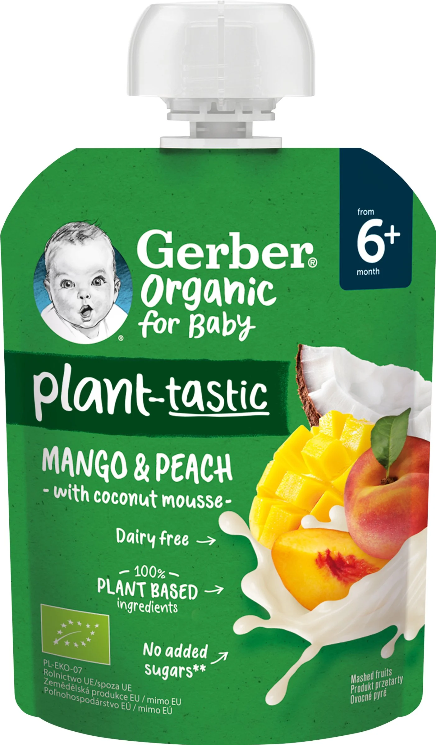 Gerber Organic Kapsička Mango, broskyňa, kokos (bio ovocná desiata)