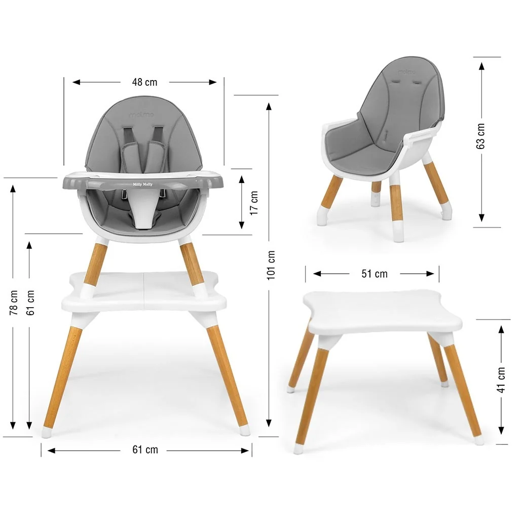 Jedálenská stolička Milly Mally 2v1 Malmo sivá , 20C51467 