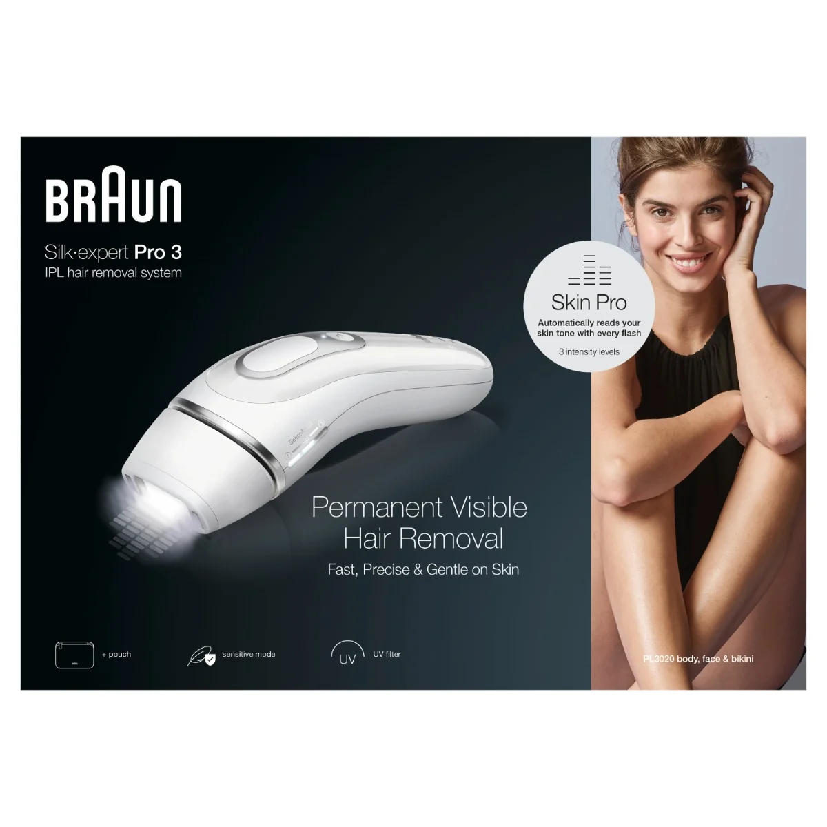 Braun IPL Silk·expert Pro 3, Odstraňovanie Chĺpkov v Pohodlí Domova, S Puzdro, 2 Hlavice, PL3020 1×1 ks, epilátor