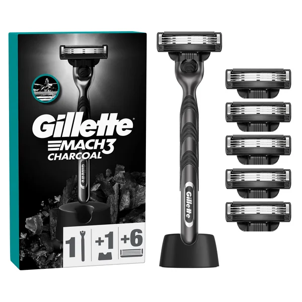 Gillette Mach3 Charcoal holiaci strojček + hlavice 6ks 1×1, holiaci strojček