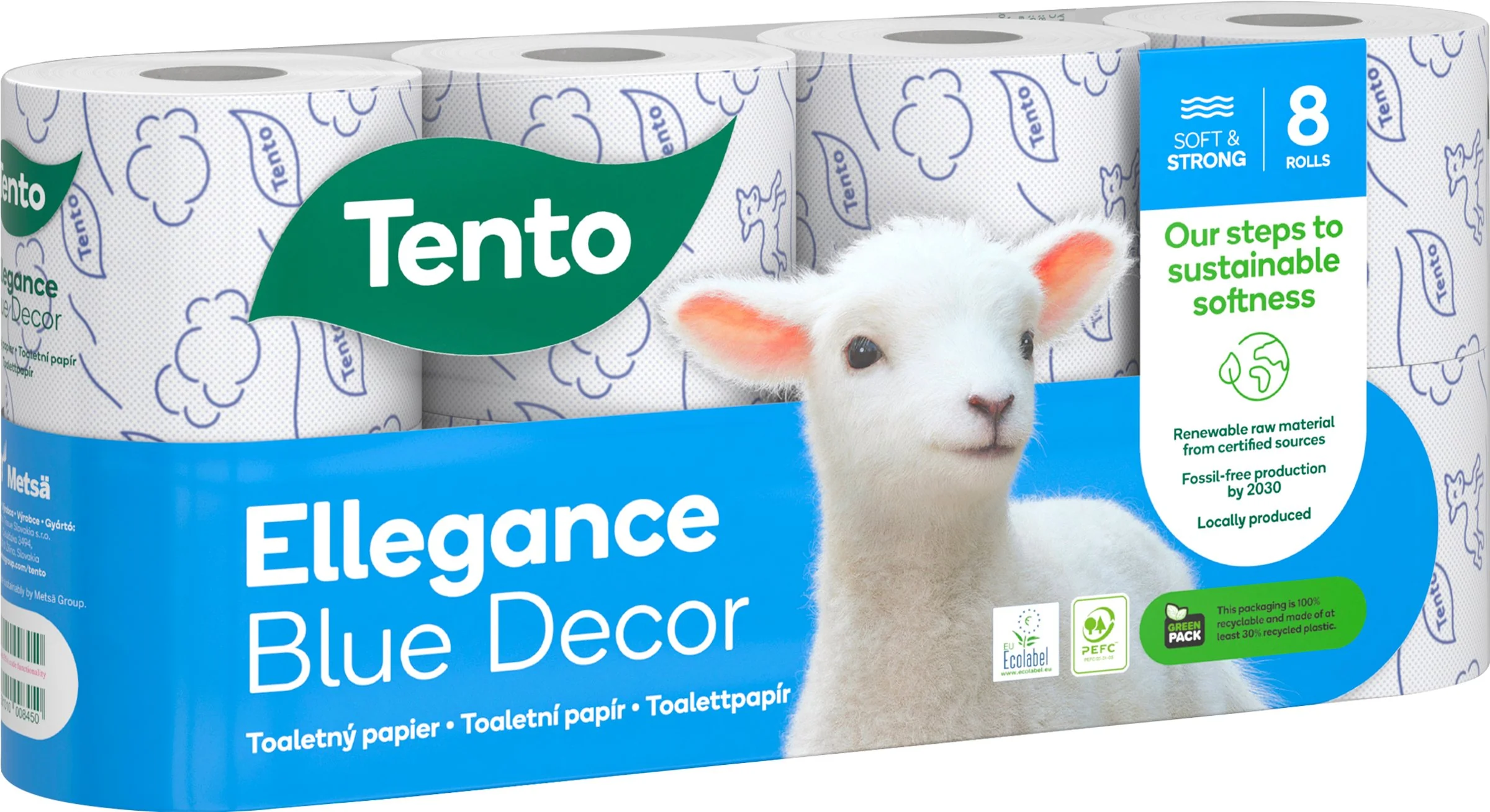 Tento Toaletny Papier Blue Decor 3vr 1×8 ks, toaletný papier 3 vrstvový