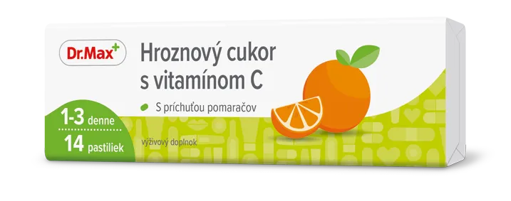 Dr. Max Hroznový cukor s vitamínom C 1×14 ks, pomarančová príchuť