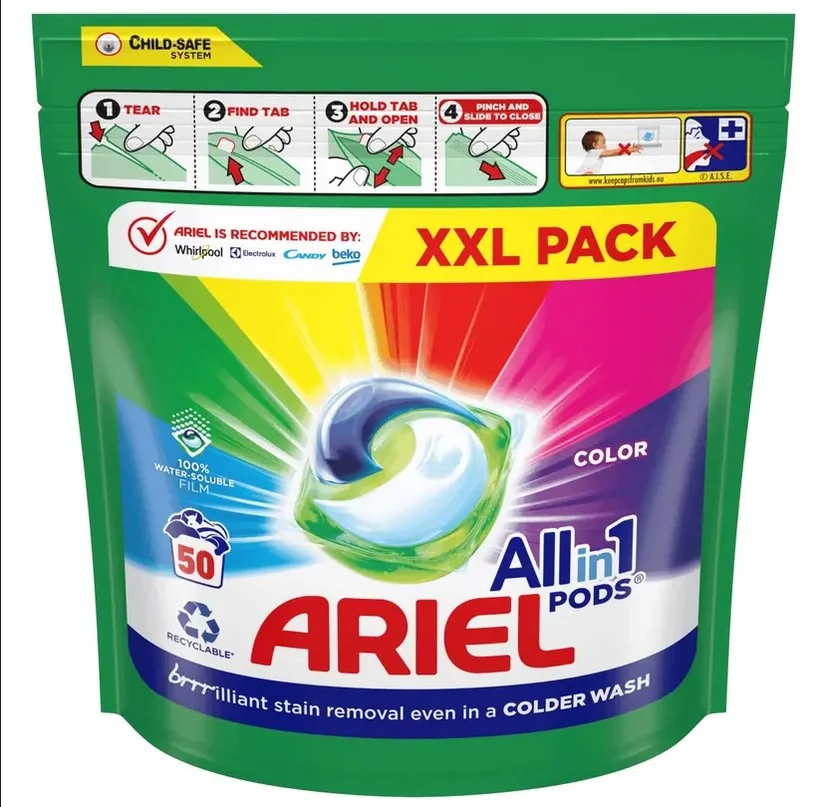 Ariel All-in-1 PODS Color, Gélové Kapsuly Na Pranie, 50 Praní 1×50ks, Gélové Kapsuly Na Pranie