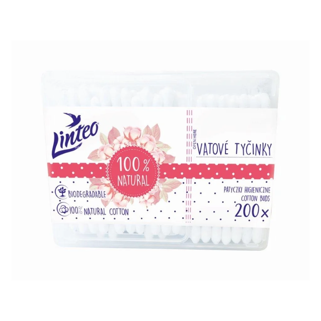 Papierové vatové tyčinky 100% natural Linteo 200 ks v boxe , 20C44065