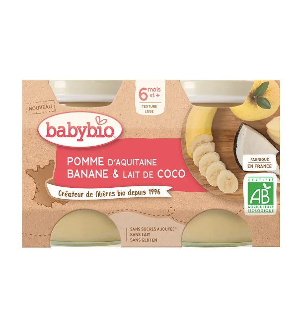 BABYBIO Jablko banán s kokosovým mliekom (2x 130 g) - ovocný príkrm