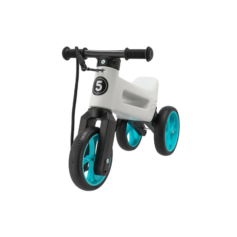 Teddies Odrážadlo FUNNY WHEELS Rider SuperSport biele/tyrkys 2v1+popruh,výš.sedla28/30cm nos.25kg 18m+v krab 