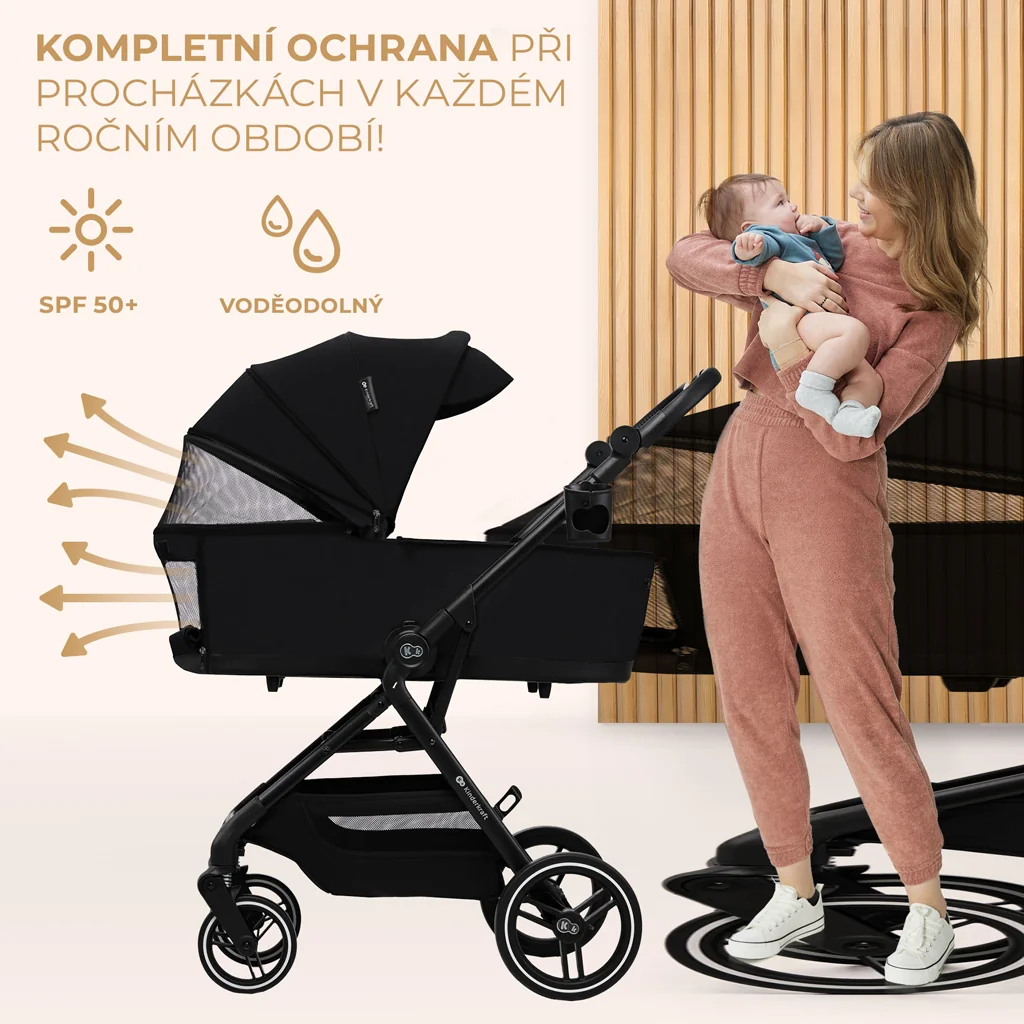 KINDERKRAFT SELECT Kočík kombinovaný Yoxi 2v1 Pure Black 1×1 ks, kombinovaný kočík